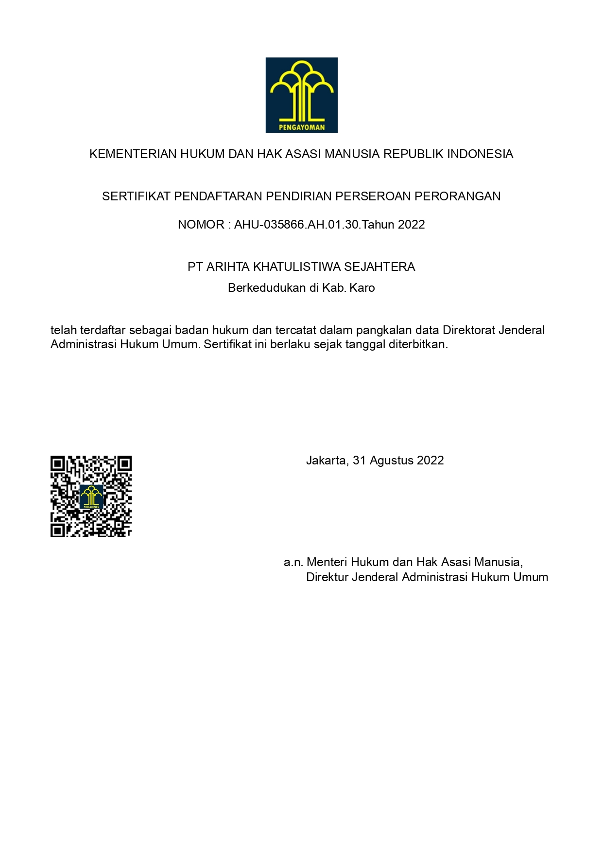 Sertifikat pendaftaran